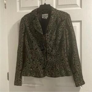 Danny & Nicole Vintage Black Gold Metallic Damask Printed Long Sleeve Jacket